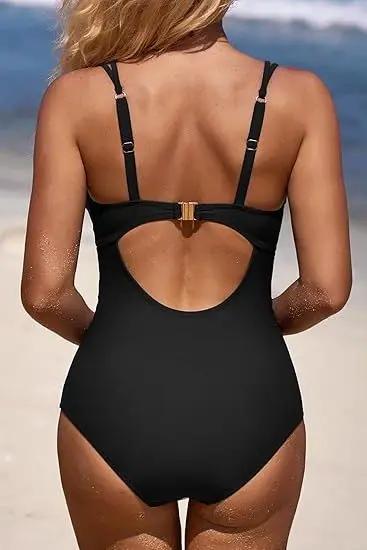 Scalloped V Neck Cut Out Monokini Swimwear for Women - Love Salve